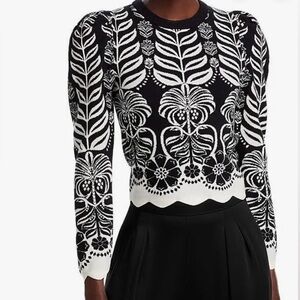 NWOT Farm Rio BLACK AINIKA TROPICAL SPLENDOR PUFF SHOULDER PO SWEATER Size XS